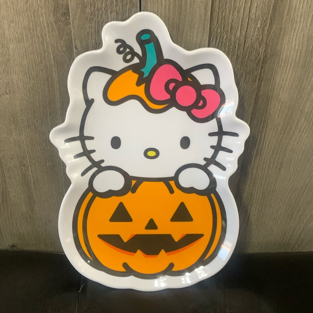 New Hello Kitty In Halloween Jack O Lantern Pumpkin Melamine Plate Platter